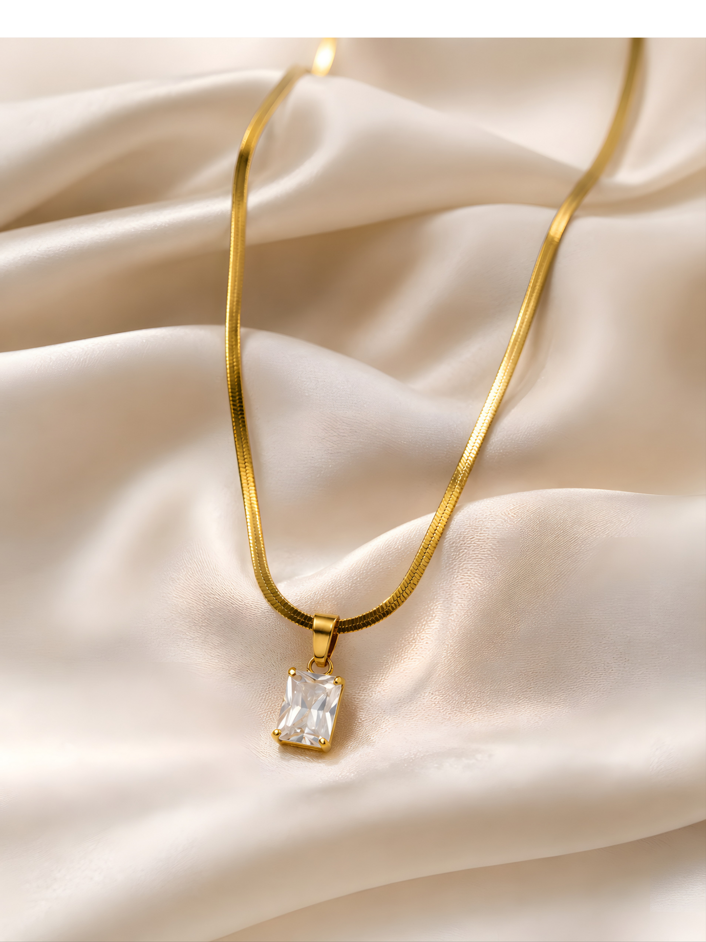 White Emerald Cut Solitaire Pendant