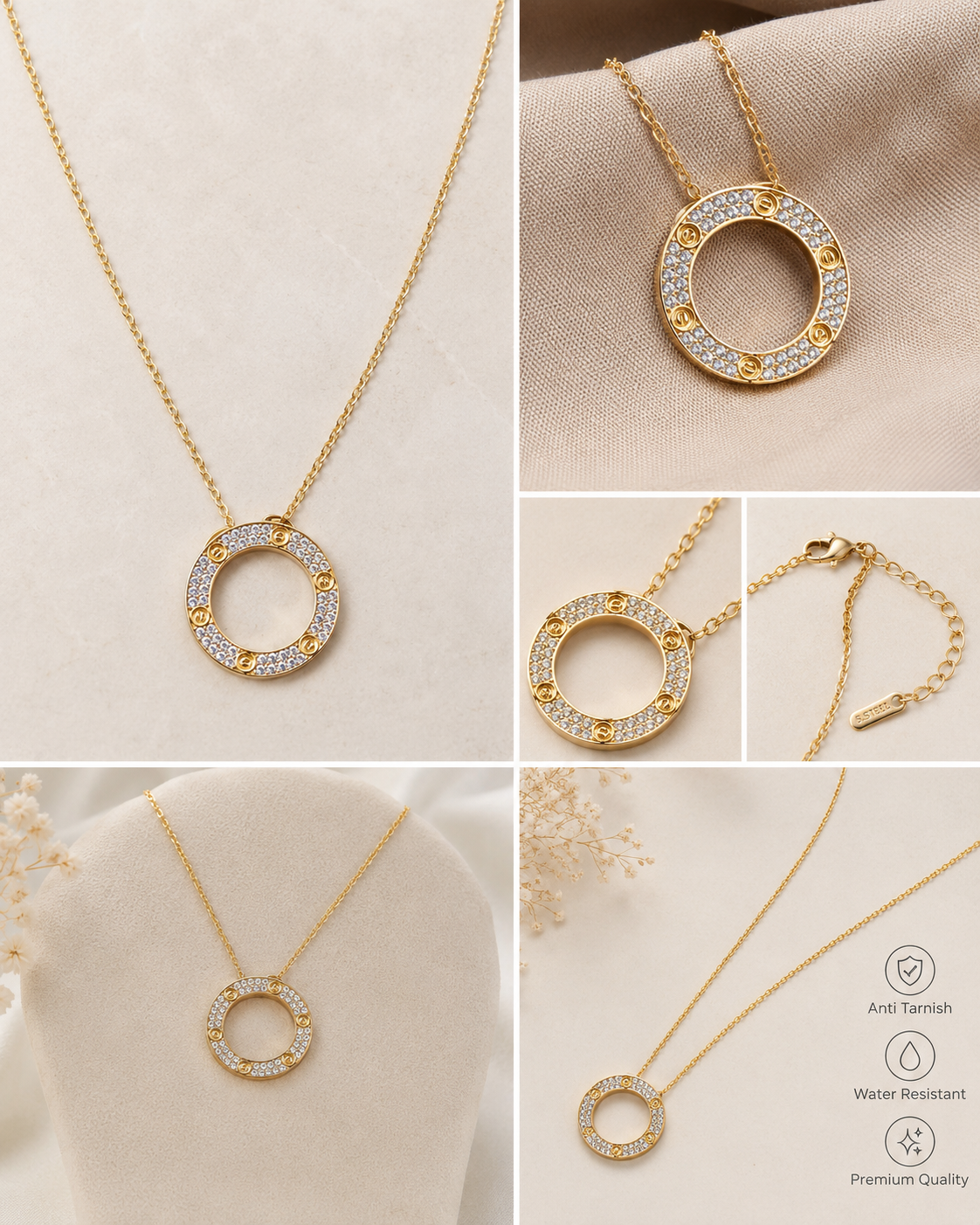 Statement Crystal CZ Circle Pendant Necklace