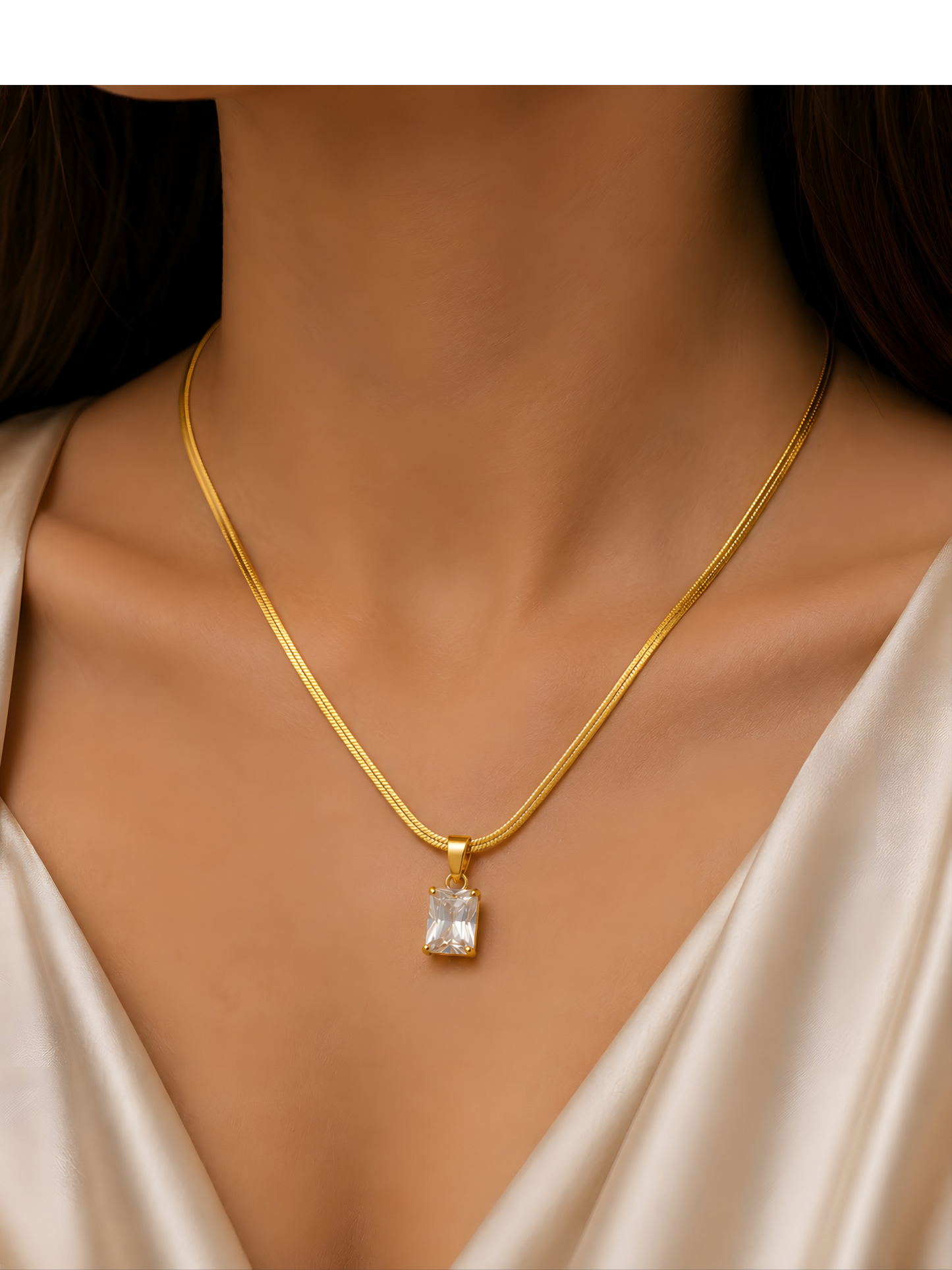 White Emerald Cut Solitaire Pendant