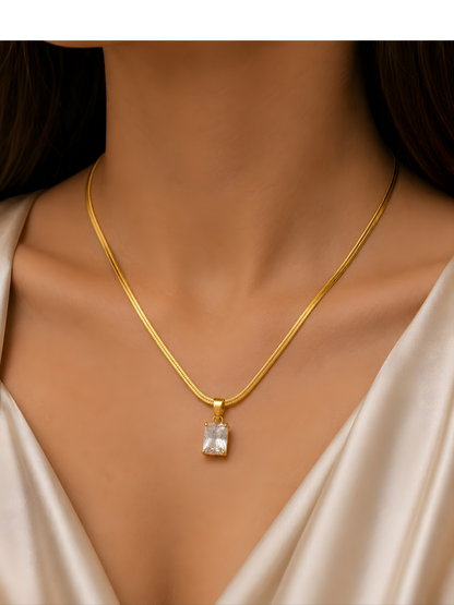 White Emerald Cut Solitaire Pendant