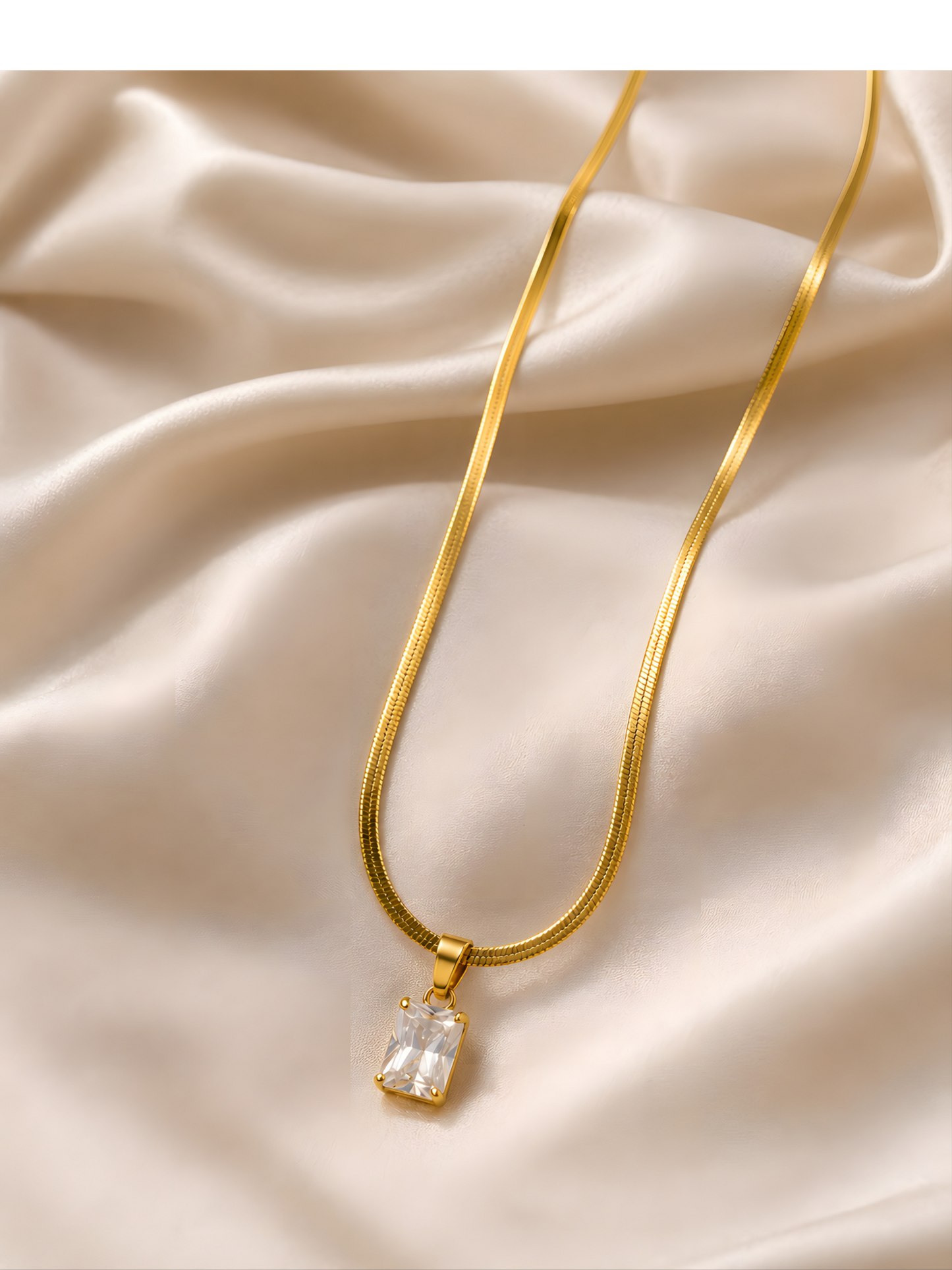 White Emerald Cut Solitaire Pendant