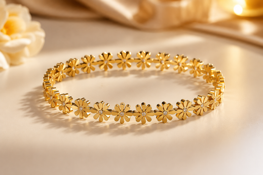 Golden Blossom Oval Bangle
