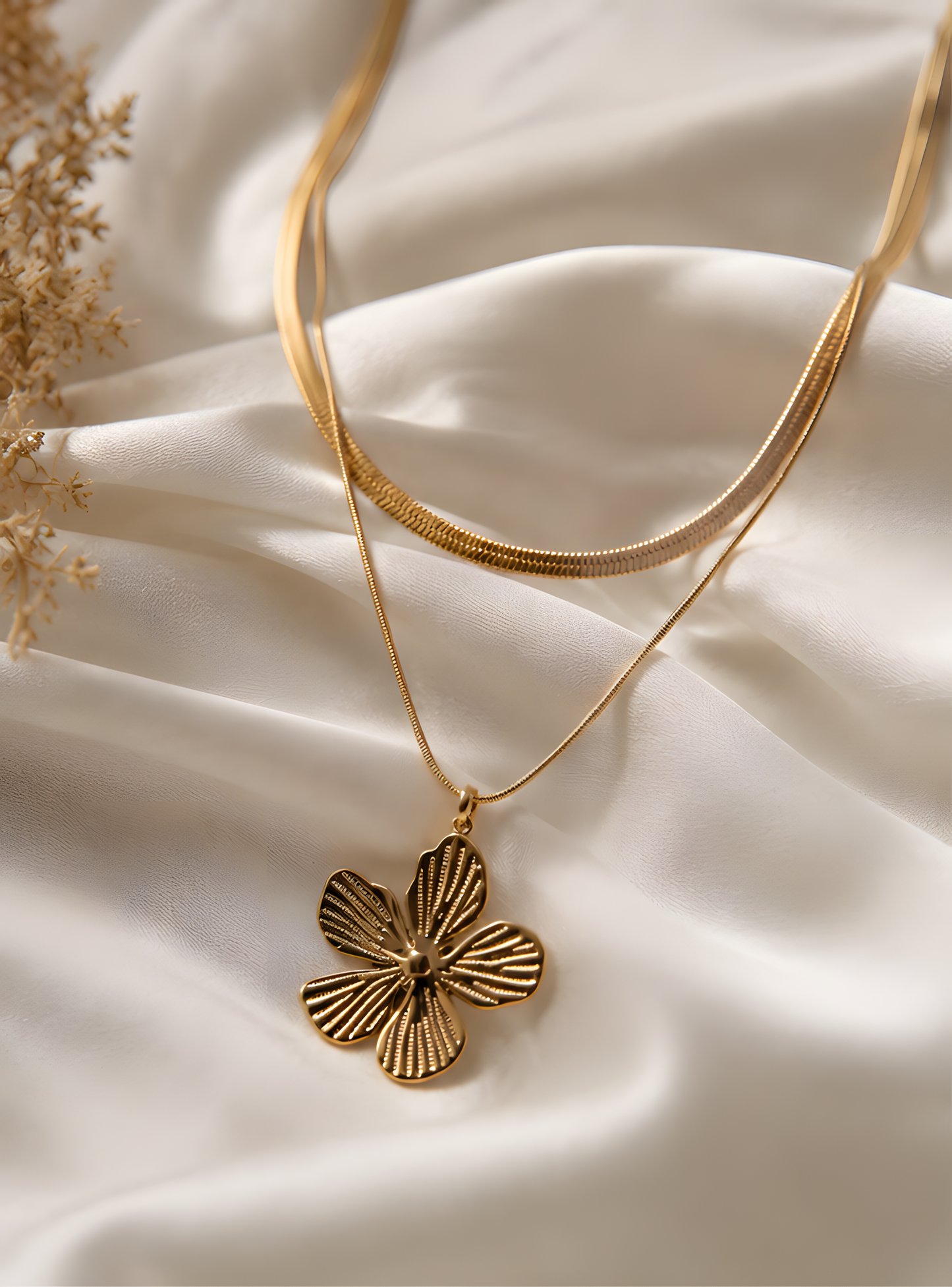 Blossom Herringbone Layered Necklace