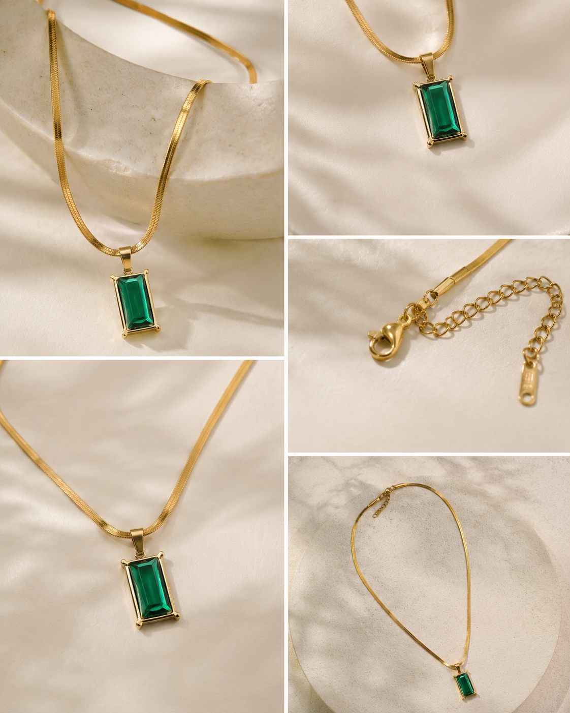 Emerald Green Bar Pendant Necklace
