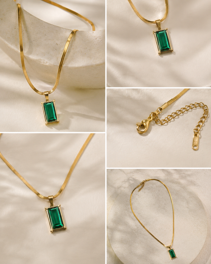 Emerald Green Bar Pendant Necklace