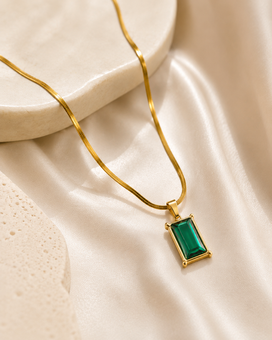 Emerald Green Bar Pendant Necklace