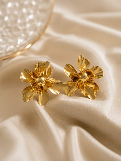 Royal Petal Gold Stud Earrings