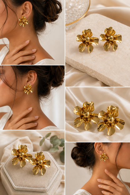 Royal Petal Gold Stud Earrings