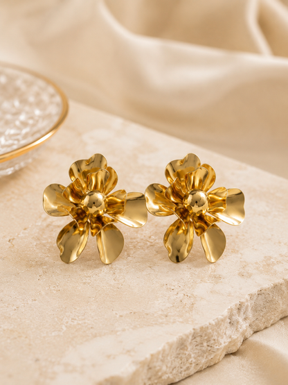 Royal Petal Gold Stud Earrings