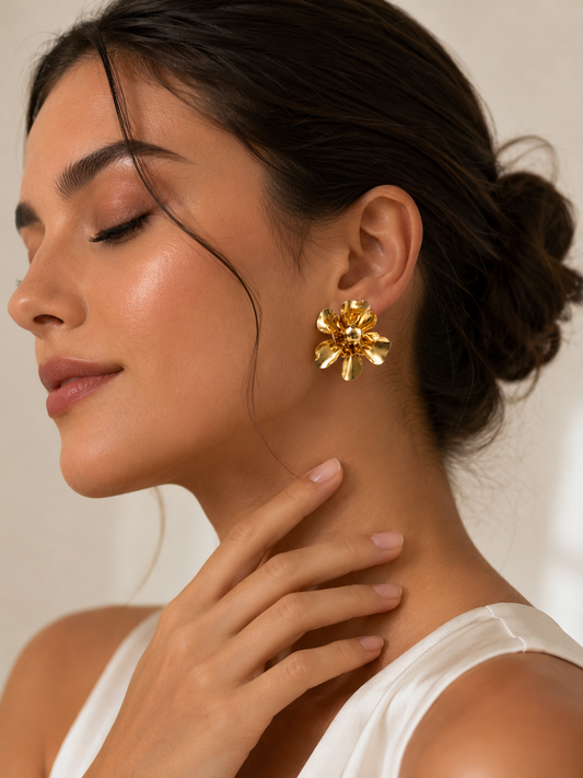 Royal Petal Gold Stud Earrings