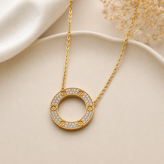 Statement Crystal CZ Circle Pendant Necklace