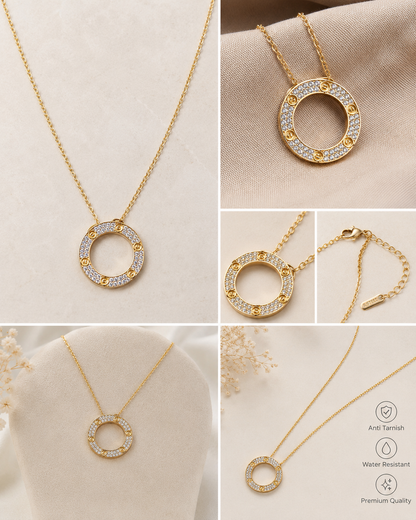 Statement Crystal CZ Circle Pendant Necklace