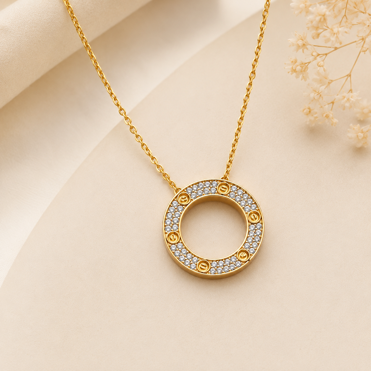 Statement Crystal CZ Circle Pendant Necklace